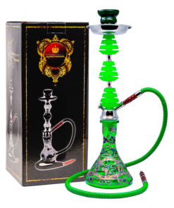 Green Glass Base With Green Leaves Hookah 22 Inches