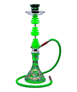 Green Glass Base With Green Leaves Hookah 22 Inches